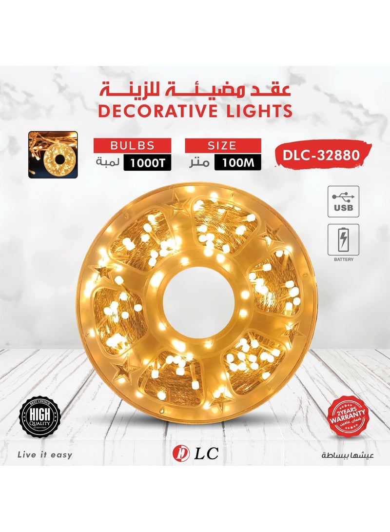 دي إل سي  سلسلة أضواء LED زخرفية مكونة من 1000 مصباح أبيض بطول 100 متر - Image 1