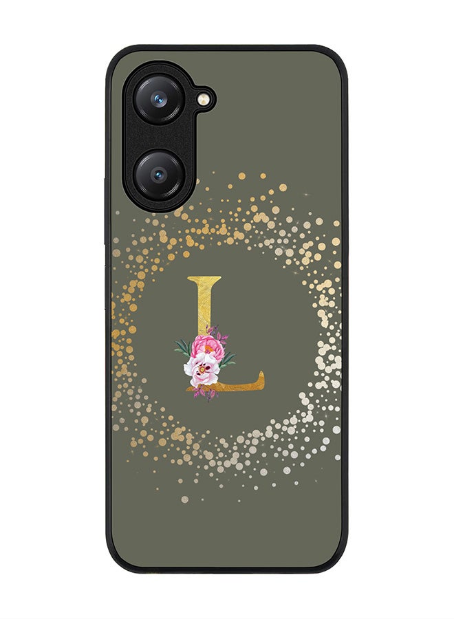 Stylizedd Rugged Black edge case for Vivo Y28s 5G / Vivo Y18 4G /Vivo Y03 4G Case Cover Custom Monogram Initial Letter Floral Pattern Alphabet - L (Olive Green) - Image 1