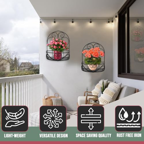 Pivalo Plant Stand Wall Mounted Hanging Plant Shelf Galvanized Metal Flower Pot Holder Indoor Gamla Support Corner Rack Outdoor Display for Home Office Garden Balcony Decoration (Pakc of 1, Black) - Image 5