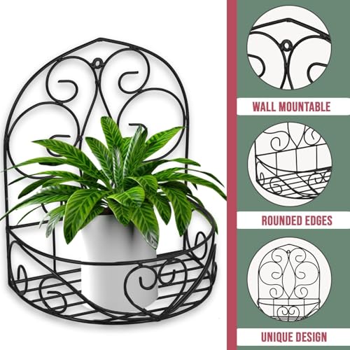 Pivalo Plant Stand Wall Mounted Hanging Plant Shelf Galvanized Metal Flower Pot Holder Indoor Gamla Support Corner Rack Outdoor Display for Home Office Garden Balcony Decoration (Pakc of 1, Black) - Image 4