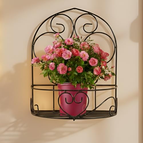 Pivalo Plant Stand Wall Mounted Hanging Plant Shelf Galvanized Metal Flower Pot Holder Indoor Gamla Support Corner Rack Outdoor Display for Home Office Garden Balcony Decoration (Pakc of 1, Black) - Image 1