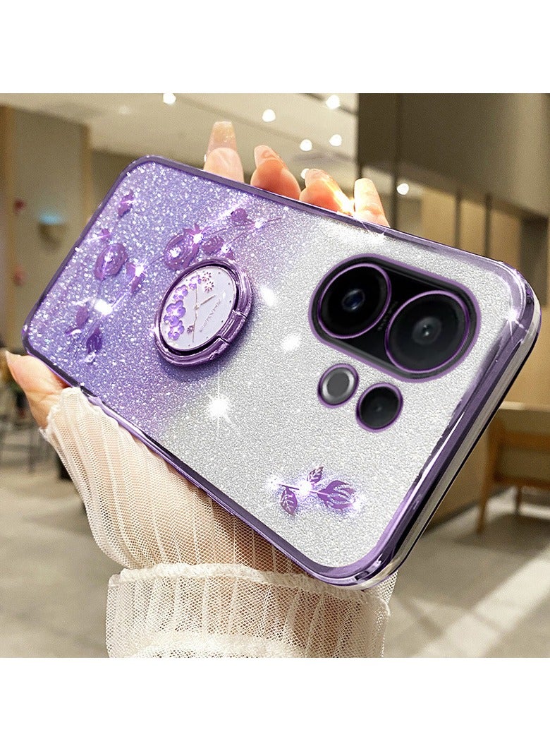General Case for vivo S30 Pro mini Deluxe Electroplated Gold Glitter Glow Flower Shockproof Case with Ring Mount for vivo S30 Pro mini 