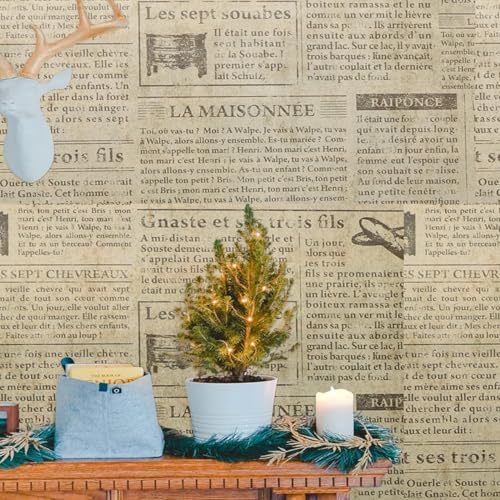 TANONE Beige Newspaper Wallpaper 17.7" x 78.7"Self Adhesive Vintage Black Locker Contact Paper Peel and Stick Wallpaper for Countertops Cabinets Decorative Furniture - Image 2