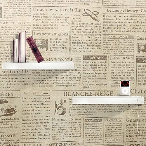 TANONE Beige Newspaper Wallpaper 17.7" x 78.7"Self Adhesive Vintage Black Locker Contact Paper Peel and Stick Wallpaper for Countertops Cabinets Decorative Furniture - Image 4