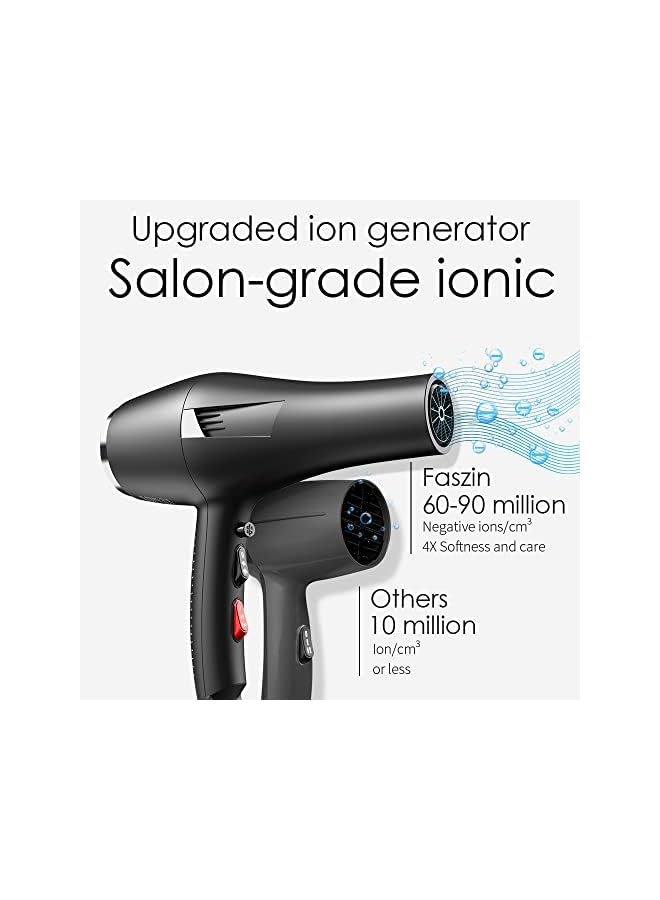 Faszin مجفف شعر أيوني احترافي للصالونات، مجفف شعر بقوة 2400 واط، محرك تيار متردد، تجفيف سريع مع سرعتين و3 إعدادات للحرارة وزر تبريد مع فوهة موزع ومشط تركيز للشعر المجعد والمستقيم - Image 2
