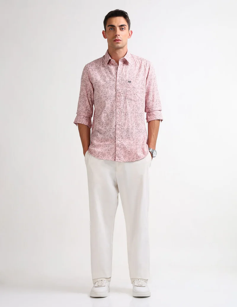 Arrow Light Pink Original Floral Printed Shirt for Men | Best Price UAE