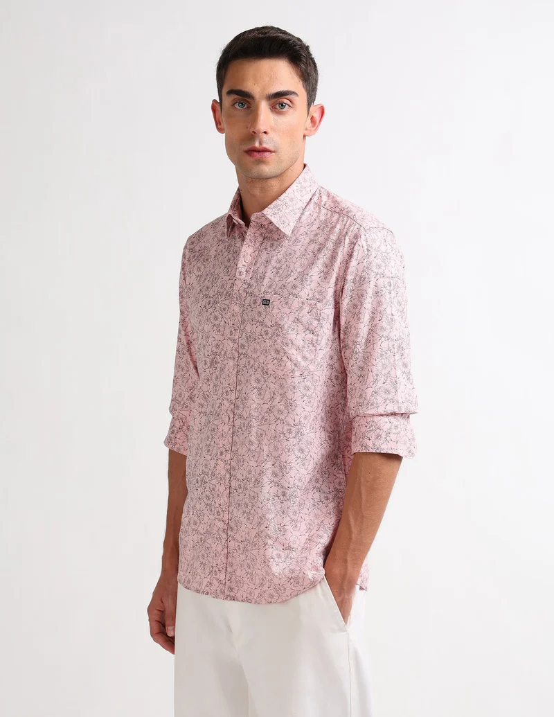 Arrow Light Pink Original Floral Printed Shirt for Men | Best Price UAE