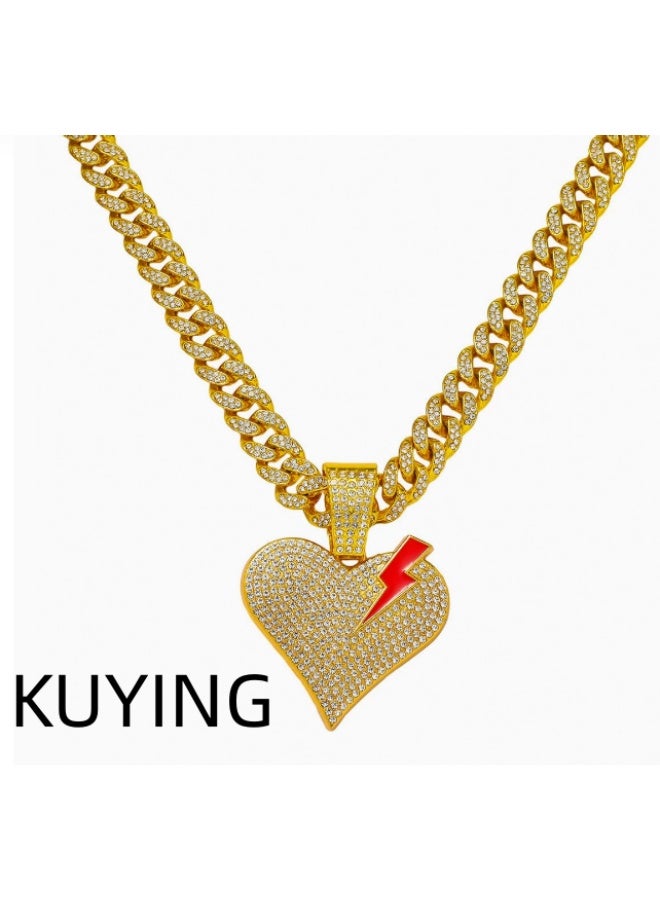 KUYING Broken Love Full Diamond Necklace For Men's Luxury Hip Hop Chain - Image 2