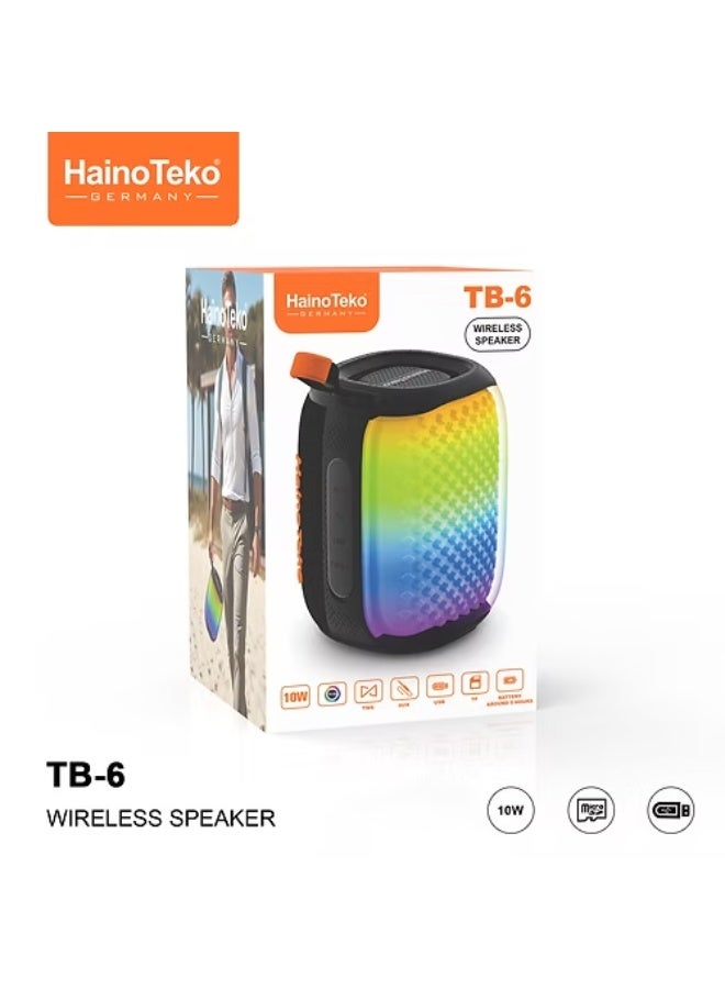 Haino Teko HainoTeko TB-6 Portable Wireless Bluetooth Speaker with RGB Lighting, 10W Output Power, Multi-Functional Button Control – Black - Image 1