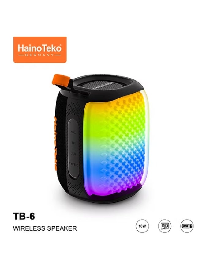 Haino Teko HainoTeko TB-6 Portable Wireless Bluetooth Speaker with RGB Lighting, 10W Output Power, Multi-Functional Button Control – Black - Image 3