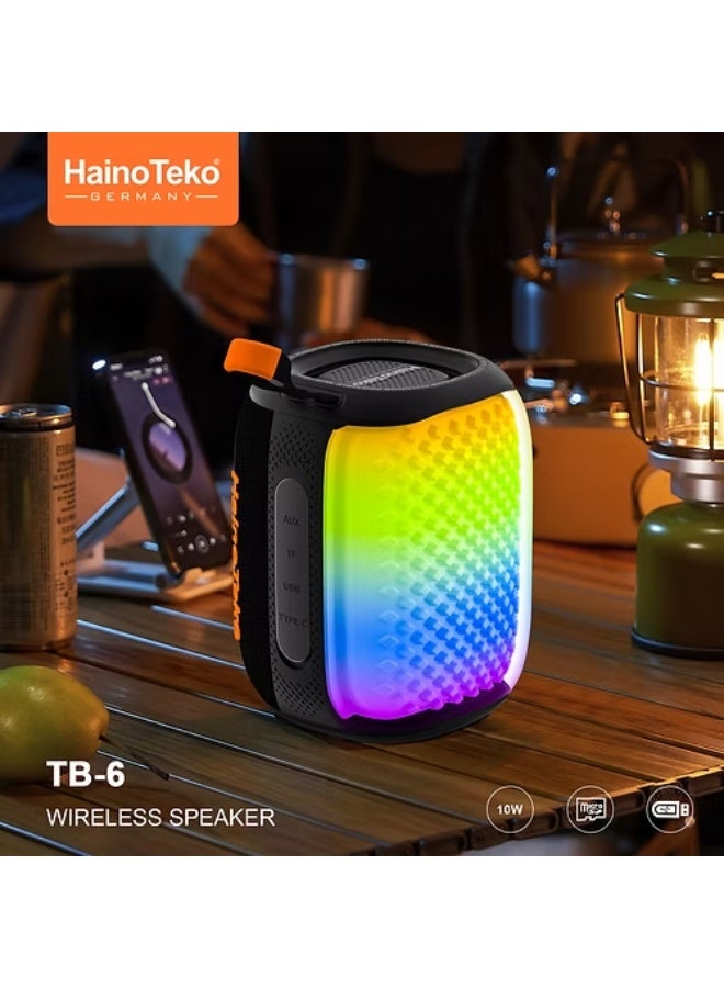 Haino Teko HainoTeko TB-6 Portable Wireless Bluetooth Speaker with RGB Lighting, 10W Output Power, Multi-Functional Button Control – Black - Image 2