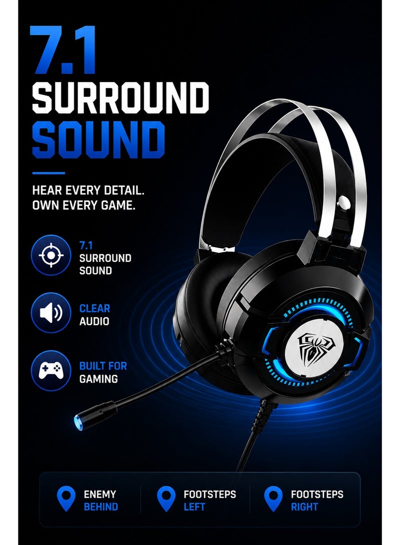 AULA S602 Gaming Headset with Noise Cancelling Mic, Wired Gaming Headphones 7.1 Surround Sound RGB Over Ear Headset for PC, PS5, PS4, Xbox Series X/S, Laptop & Nintendo Switch, Black - Image 2