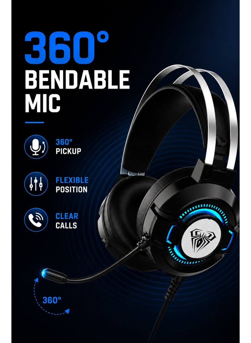 AULA S602 Gaming Headset with Noise Cancelling Mic, Wired Gaming Headphones 7.1 Surround Sound RGB Over Ear Headset for PC, PS5, PS4, Xbox Series X/S, Laptop & Nintendo Switch, Black - Image 3