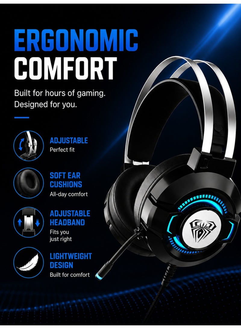 AULA S602 Gaming Headset with Noise Cancelling Mic, Wired Gaming Headphones 7.1 Surround Sound RGB Over Ear Headset for PC, PS5, PS4, Xbox Series X/S, Laptop & Nintendo Switch, Black - Image 4