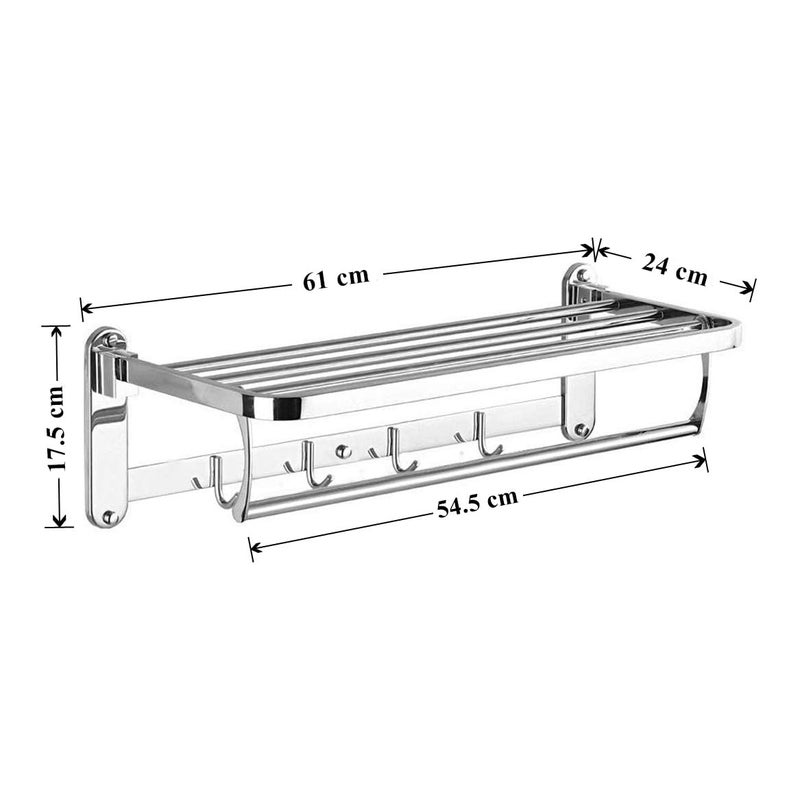 Plantex Bathroom Accessories-Stainless Steel 304 Grade Folding Towel Rack/Towel Hanger/Bathroom Organizer(24 Inch-Chrome) - Image 2