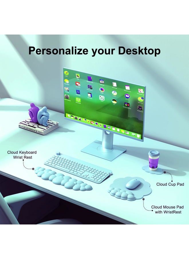 MOKURU Cloud Mouse Pad with Wrist Rest, Cloud Keyboard Wrist Rest, Wrist Rest for Computer Keyboard, Cloud Mouse Pad Wrist Support, Ergonomic Cloud Keyboard Mouse Wrist Support (Blue) - Image 2
