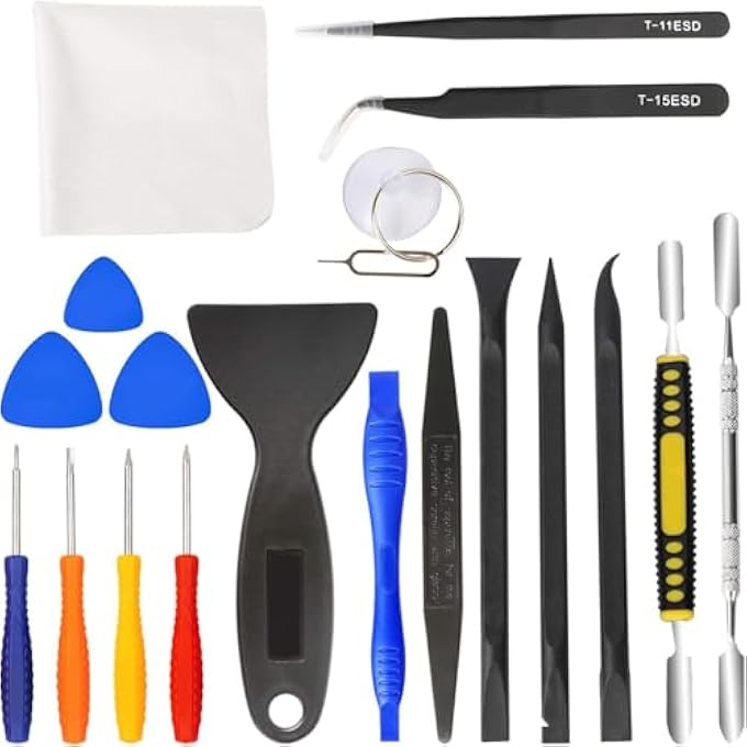 rayihni YKINGDER PROFESSIONAL ELECTRONICS OPENING PRY TOOL REPAIR KIT WITH METAL SPUDGER NON-ABRASIVE NYLON SPUDGERS AND ANTI-STATIC TWEEZERS FOR CELLPHONE IPHONE LAPTOPS TABLETS AND MORE, 20 PIECE - Image 1