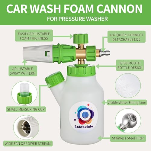 balabulala Foam Cannon for Pressure Washer with Dual Connector Balabulala Car Foam Cannon with dual adapter M22 and 14 Quick Connect4200 PSI - Image 3