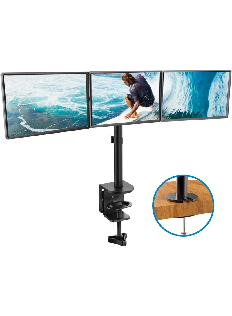 Triple Monitor Desk Mount - Heavy-Duty Triple Arm Stand for 13-24 Inch Screens - Adjustable Height & Full Motion - Supports 10kg per Arm - Image 4