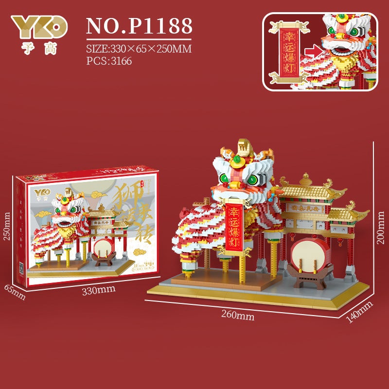 Chinese Style Lion Dance National Fashion Decoration Micro Diamond Assembled Building Blocks Toy Men'S And Women'S Birthday New Year Gift Stall - Image 1