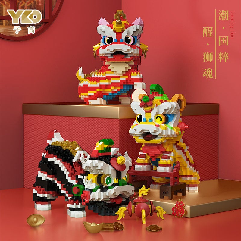 Chinese Style Lion Dance National Fashion Decoration Micro Diamond Assembled Building Blocks Toy Men'S And Women'S Birthday New Year Gift Stall - Image 3