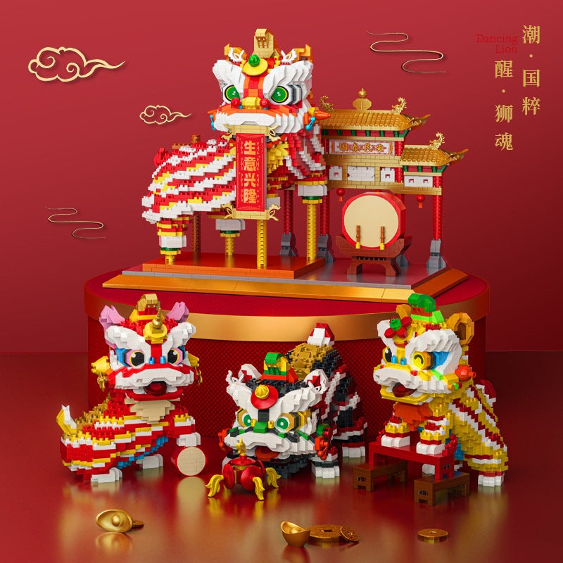 Chinese Style Lion Dance National Fashion Decoration Micro Diamond Assembled Building Blocks Toy Men'S And Women'S Birthday New Year Gift Stall - Image 2