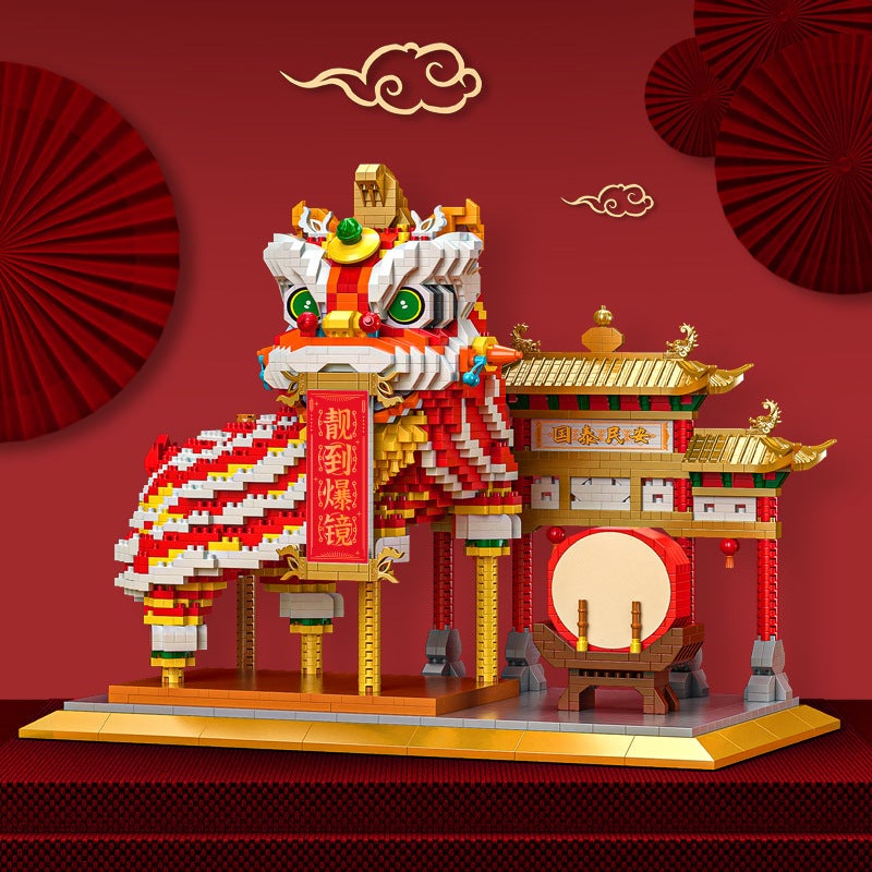 Chinese Style Lion Dance National Fashion Decoration Micro Diamond Assembled Building Blocks Toy Men'S And Women'S Birthday New Year Gift Stall - Image 4