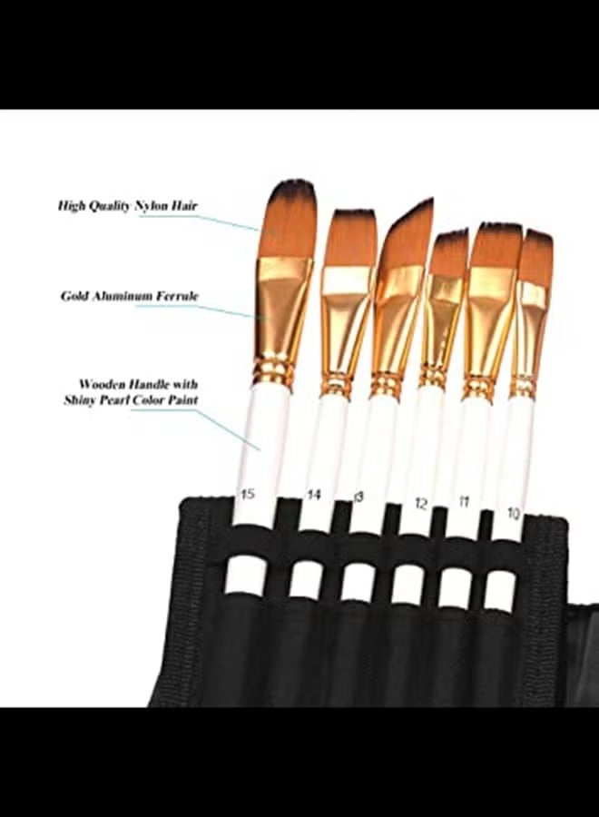 18-Piece Paint Brush Set – 15 Nylon Brushes with Standing Organizer & Sponge for Acrylic, Watercolor & Oil Painting (White) - Image 3