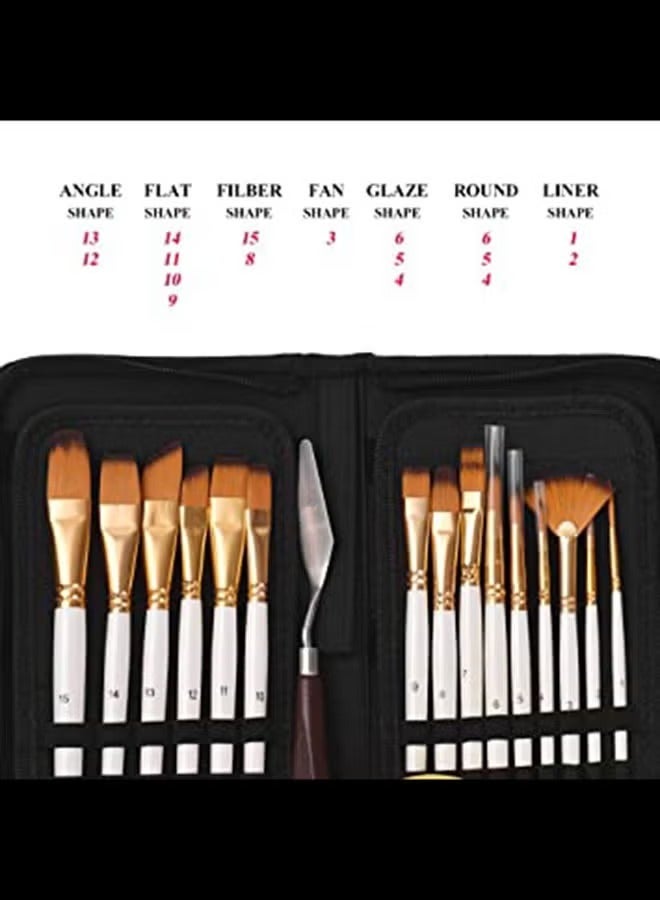 18-Piece Paint Brush Set – 15 Nylon Brushes with Standing Organizer & Sponge for Acrylic, Watercolor & Oil Painting (White) - Image 2