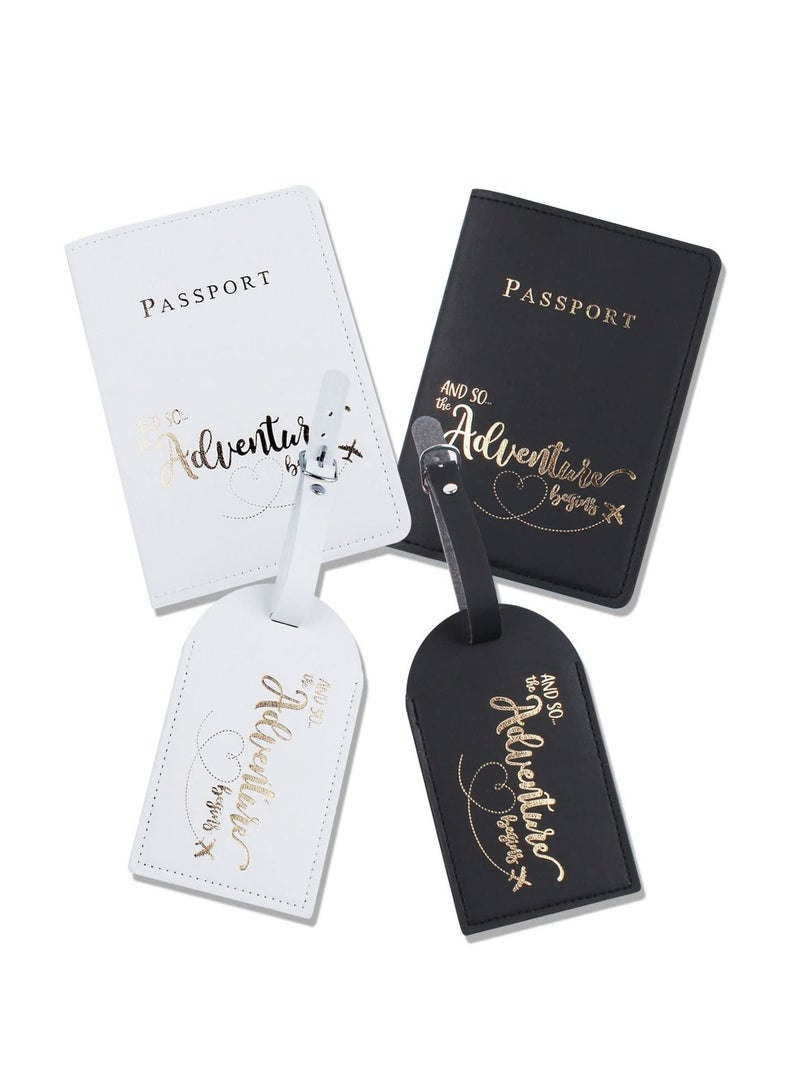 KASTWAVE Passport Covers and Luggage Tags Set, Passport Holder Travel Suitcase Tag Case Organizer for Storing Passport Business Cards Credit Cards Boarding Passes (2 Covers + 2 Tags) - Image 1
