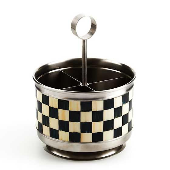 mackenzie childs MACKENZIECHILDS Courtly Check Supper Club Flatware Storage Caddy Kitchen Utensil Organizer for Silverware and Napkins - Image 1
