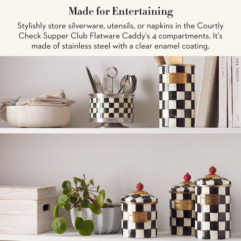 mackenzie childs MACKENZIECHILDS Courtly Check Supper Club Flatware Storage Caddy Kitchen Utensil Organizer for Silverware and Napkins - Image 3