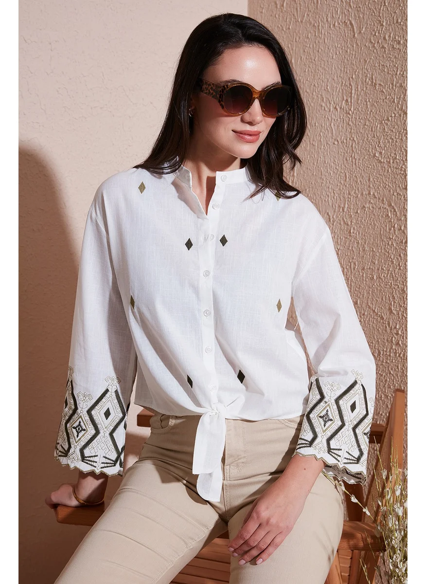Lela Cotton Embroidered Halter Collar Shirt Women's Shirt 6110097