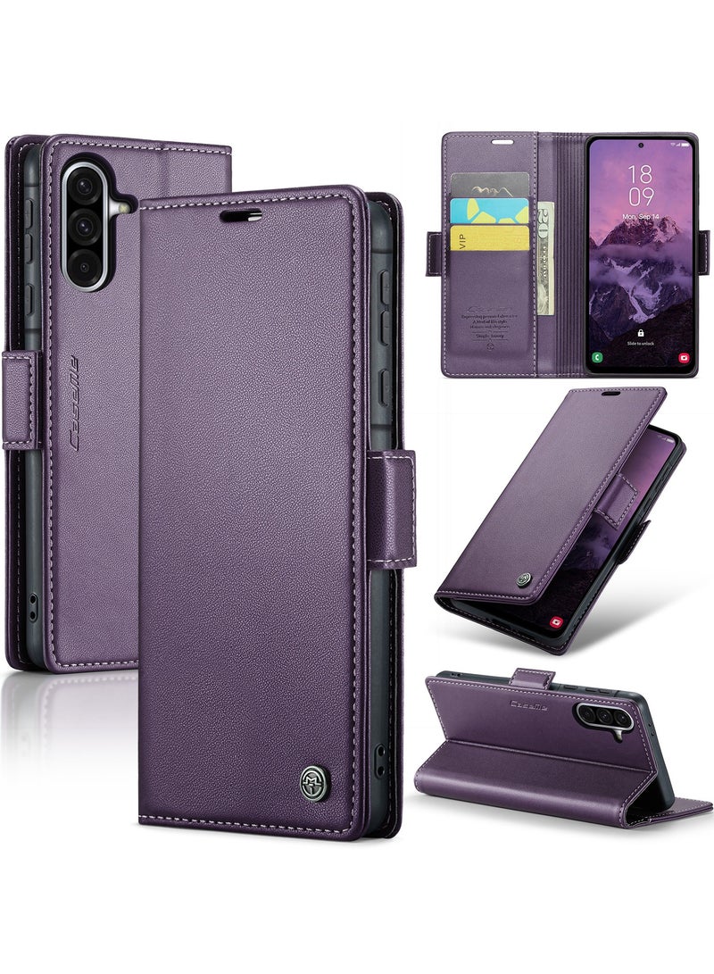 CaseMe Phone Case Luxury PU Leather Design Anti Fingerprint 023 Flip Cover Card Slot Holder Cover For Samsung Galaxy A56 (Purple) - Image 1