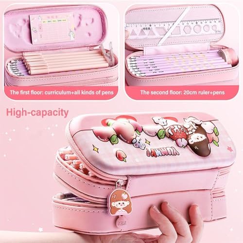 Parshya Pencil Case Double Layer 3D Cute Pencil Pouch Aesthetic Pencil Case for Girls Large Capacity Pen Pencil Pouch Multifunctional Stationery Organizer for School (Peach Girl) - Image 4