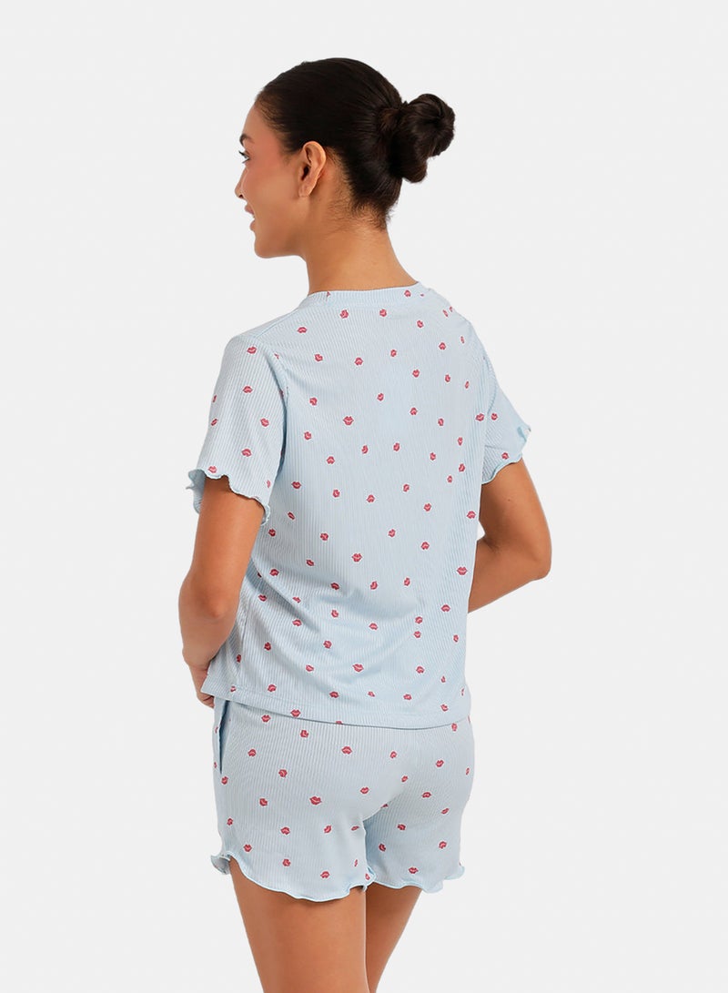 Carina Lips-Print Ribbed Pyjama - Image 4