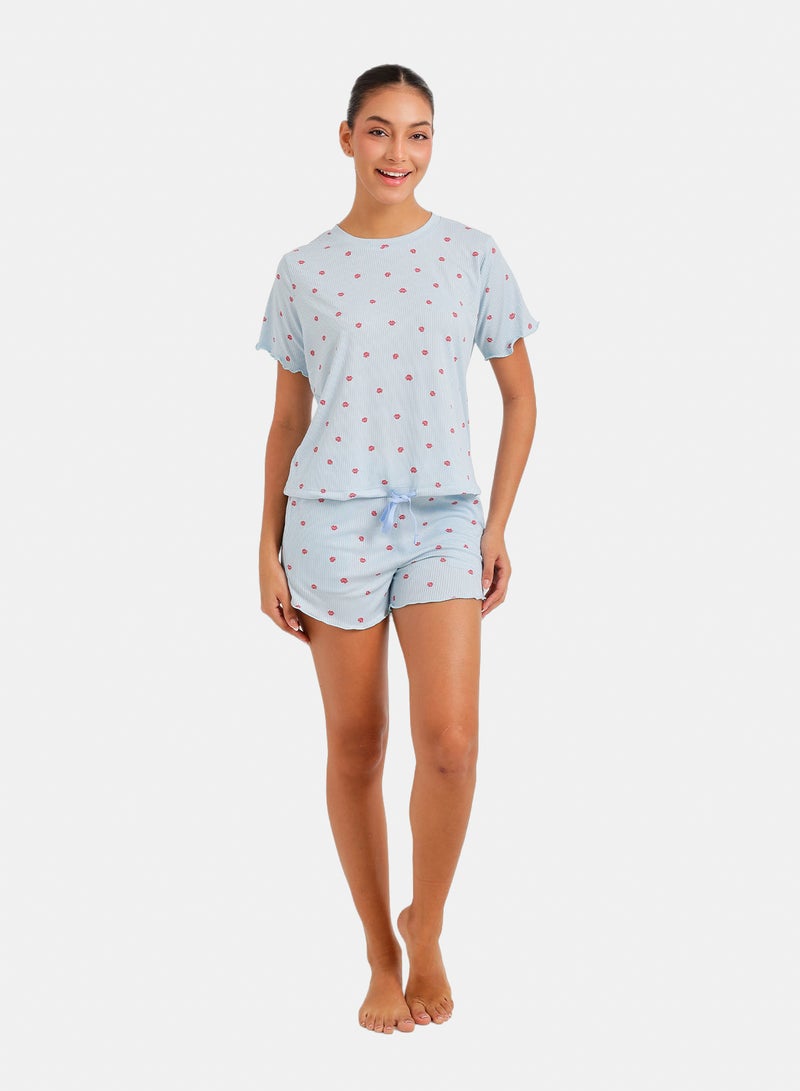 Carina Lips-Print Ribbed Pyjama - Image 1