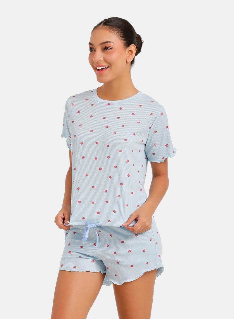 Carina Lips-Print Ribbed Pyjama - Image 3