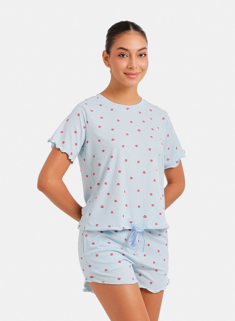 Carina Lips-Print Ribbed Pyjama - Image 2