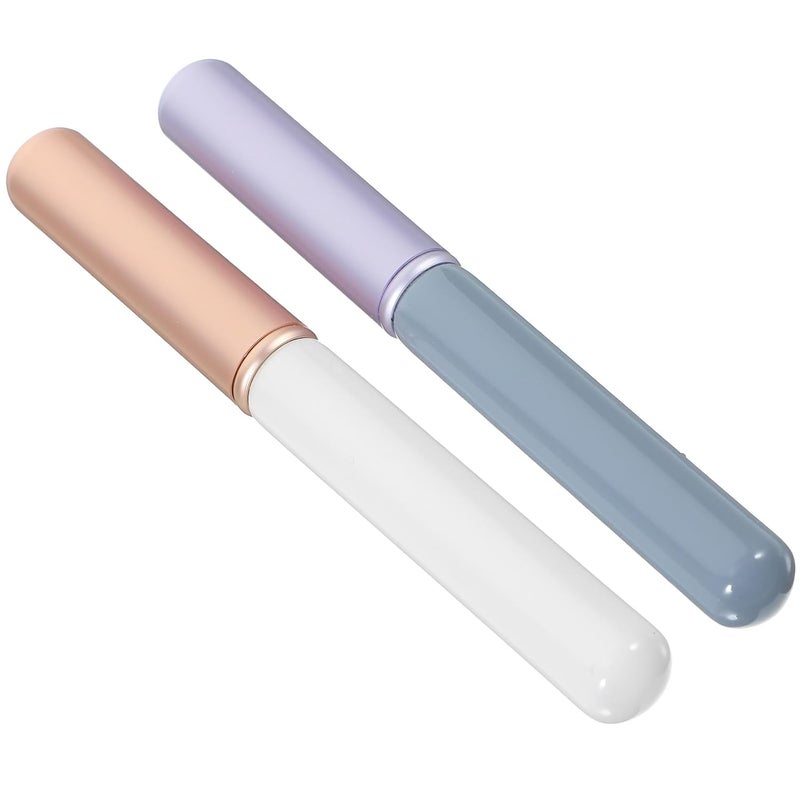 SHOWERORO 2pcs Mini Portable Lip Brush Set with Cap White Jade and Wisteria Colors Lipstick and Lip Gloss Applicators for Travel On-the-go - Image 1