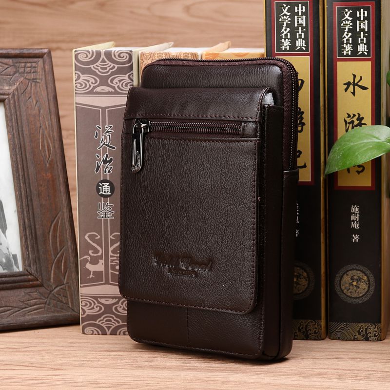 Genuine Leather Waist Bag 7Inch Large Screen Mobile Phone Bag Cowhide Multifunctional Waist Bag Vertical Shoulder Bag Shoulder Bag Hanging Bag - Image 1