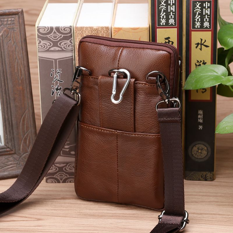 Genuine Leather Waist Bag 7Inch Large Screen Mobile Phone Bag Cowhide Multifunctional Waist Bag Vertical Shoulder Bag Shoulder Bag Hanging Bag - Image 3