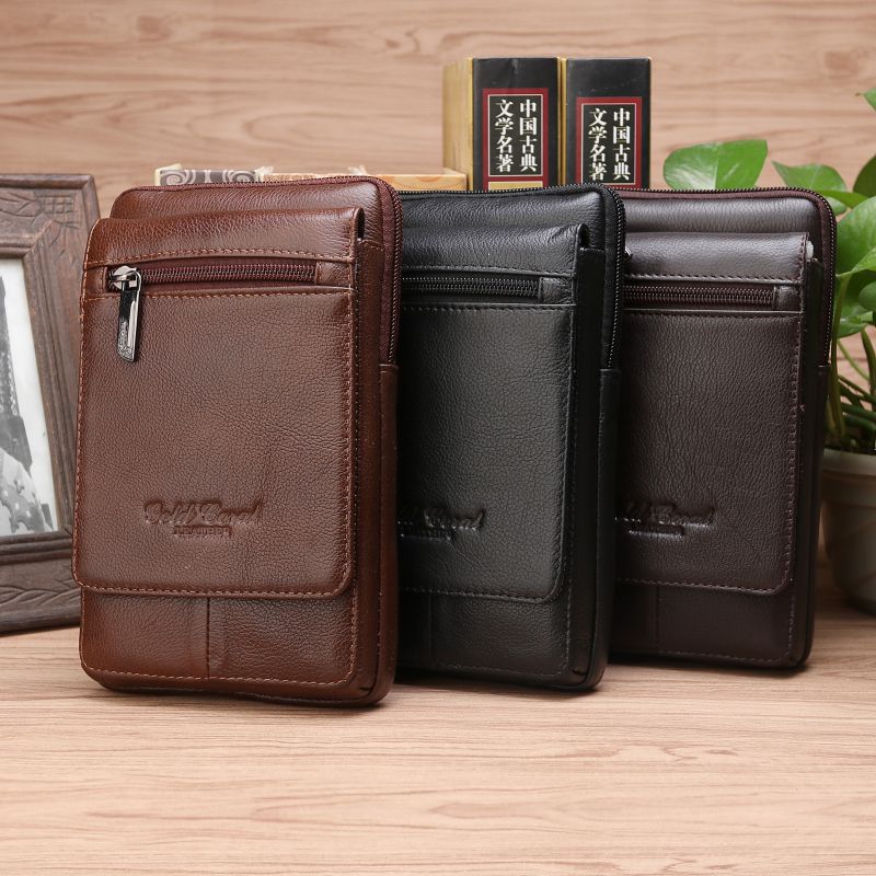 Genuine Leather Waist Bag 7Inch Large Screen Mobile Phone Bag Cowhide Multifunctional Waist Bag Vertical Shoulder Bag Shoulder Bag Hanging Bag - Image 5