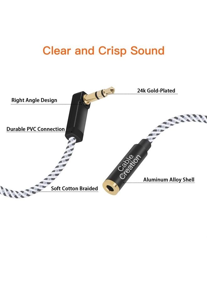 CableCreation كابل تمديد صوتي 3.5 مم، زاوية 3.5 مم ذكر إلى أنثى كابل تمديد AUX متوافق مع سماعات Beats، Echo Dog، الهواتف، مكبرات الصوت، ستيريو المنزل والسيارة، 3 أقدام