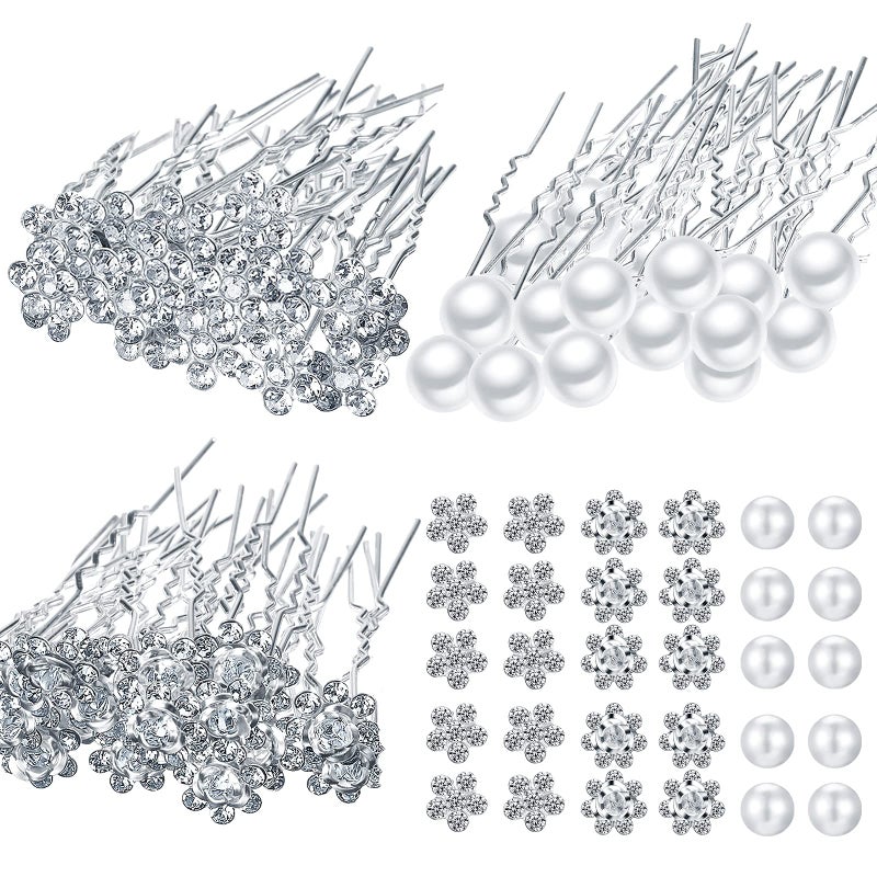 Syhood 60 Pieces Bridal Wedding Hair Pins Silver Pearl Rhinestone Crystal Flower U Shape Clips Jewelry Hair Barrettes Prom Styling Decorations Accessories for Brides Bridesmaids Women - Image 1