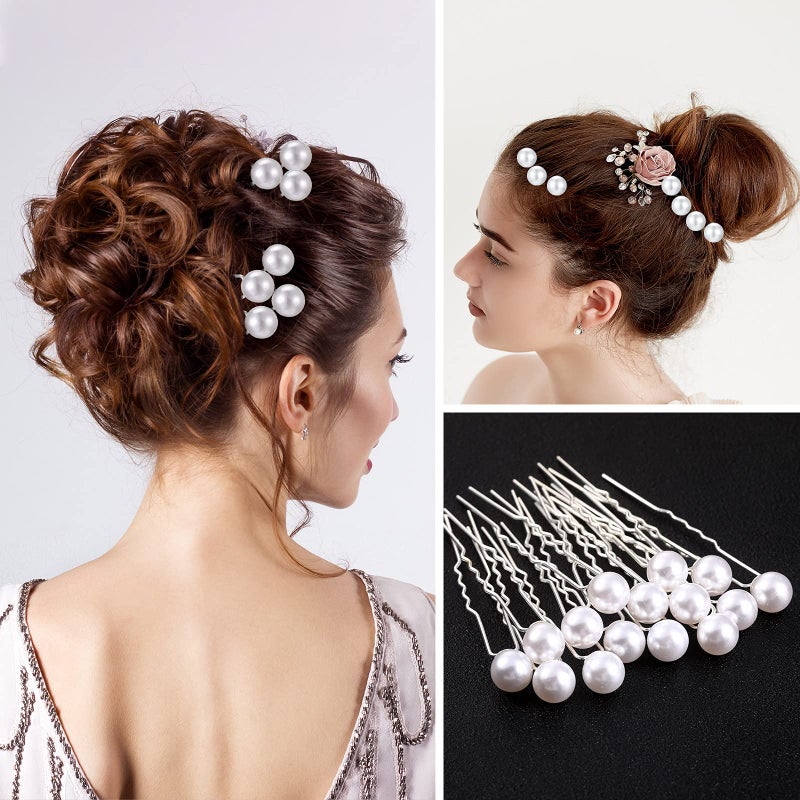 Syhood 60 Pieces Bridal Wedding Hair Pins Silver Pearl Rhinestone Crystal Flower U Shape Clips Jewelry Hair Barrettes Prom Styling Decorations Accessories for Brides Bridesmaids Women - Image 3