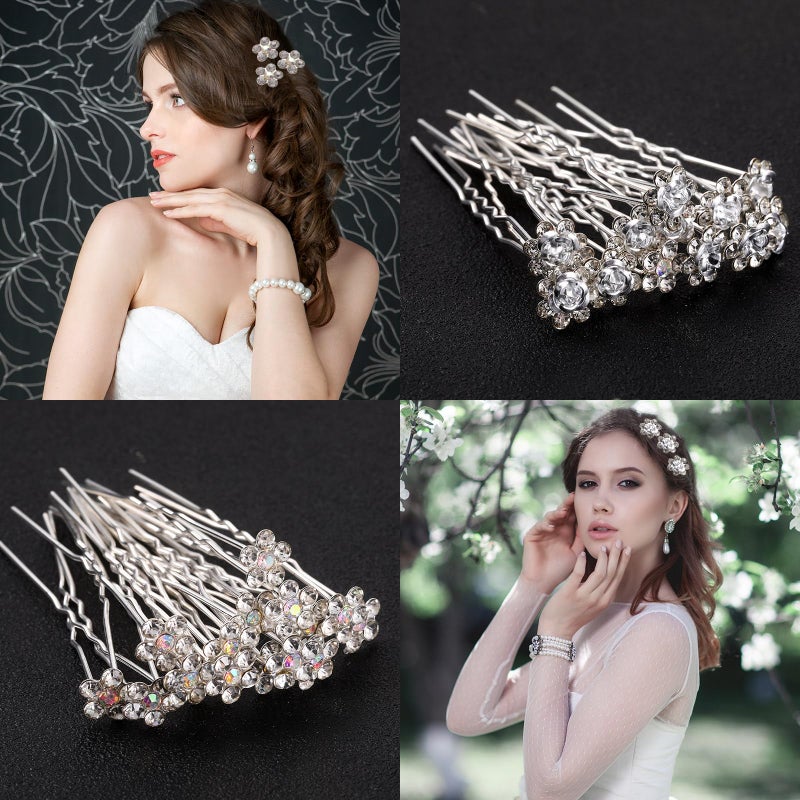 Syhood 60 Pieces Bridal Wedding Hair Pins Silver Pearl Rhinestone Crystal Flower U Shape Clips Jewelry Hair Barrettes Prom Styling Decorations Accessories for Brides Bridesmaids Women - Image 5