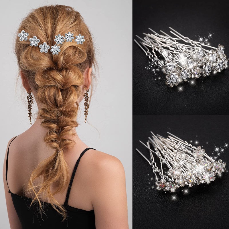 Syhood 60 Pieces Bridal Wedding Hair Pins Silver Pearl Rhinestone Crystal Flower U Shape Clips Jewelry Hair Barrettes Prom Styling Decorations Accessories for Brides Bridesmaids Women - Image 4