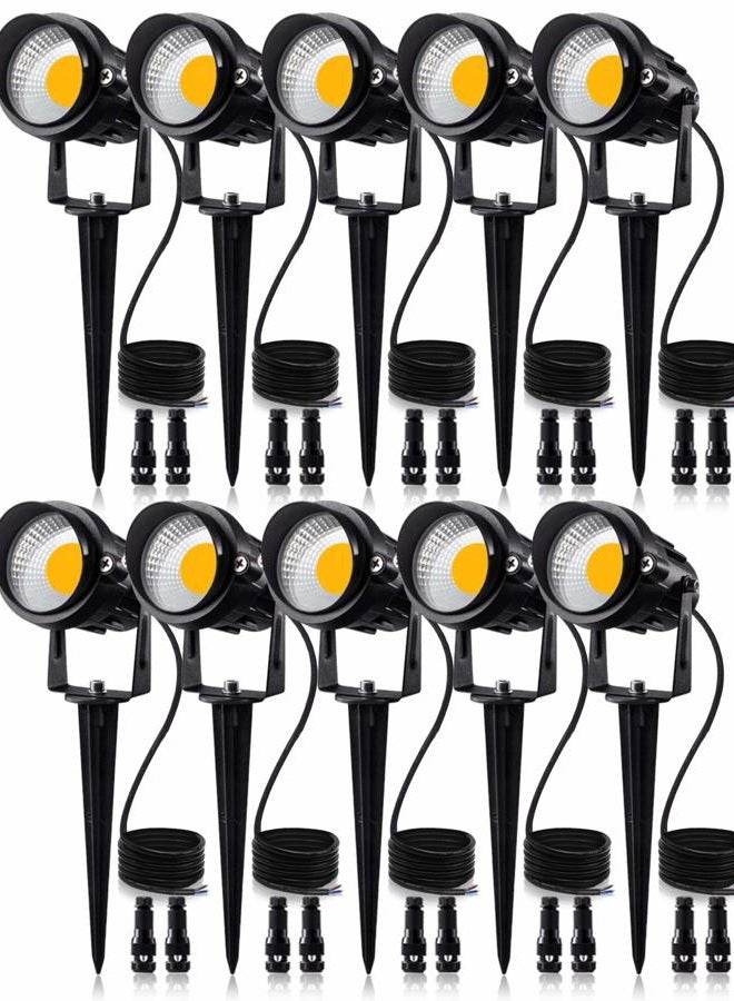 SUNVIE 12W Low Voltage LED Landscape Lights with Connectors, Outdoor 12V Super Warm White (900LM) Waterproof Garden Pathway Lights Wall Tree Flag Spotlights with Spike Stand (10 Pack with Connector) - Image 1