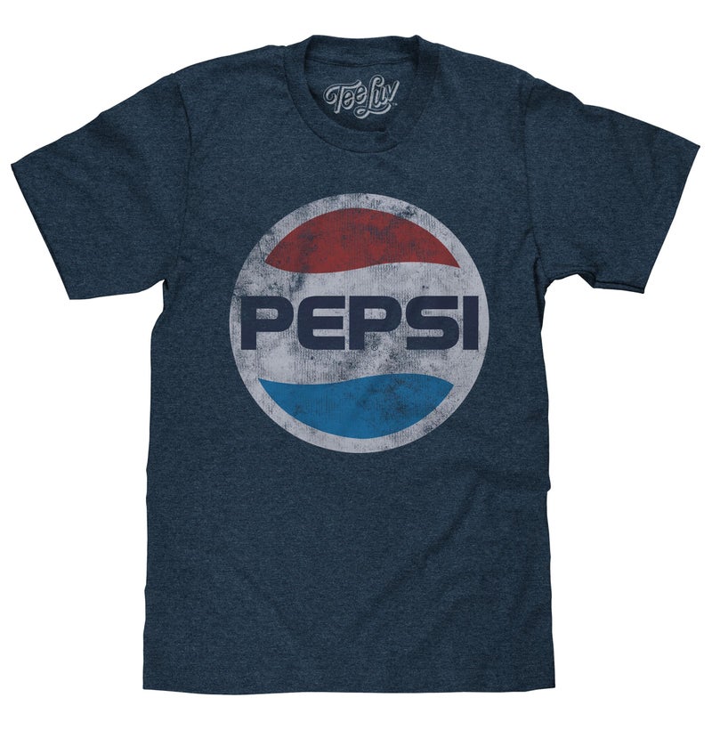 Tee Luv Men's Pepsi T-Shirt - Faded Pepsi Cola Classic 70s Logo Shirt, Navy Heather, XL - Image 1